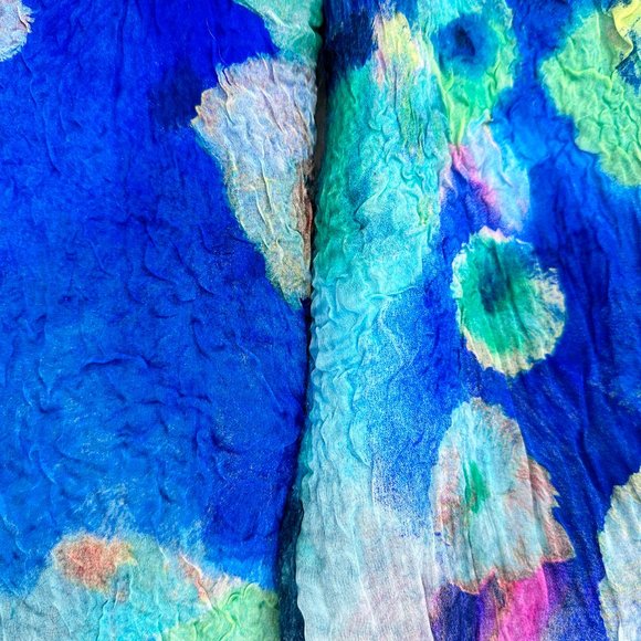 Artisan felted wool and silk scarf in gorgeous blues - 69" x 14"- Reversible - Picture 4 of 7